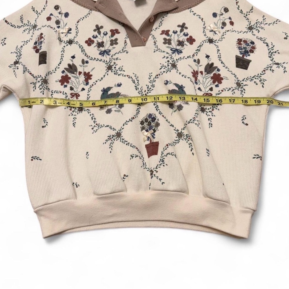 Vintage 90’s Floral Collared Sweatshirt Women’s Small Grandma Cottage Spring - Picture 5 of 6